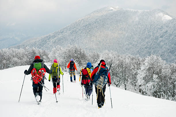 A pair of female friends during a snow hike