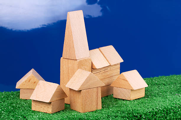 Toy village made from building blocks Village made from childrens building blocks church toys stock pictures, royalty-free photos & images