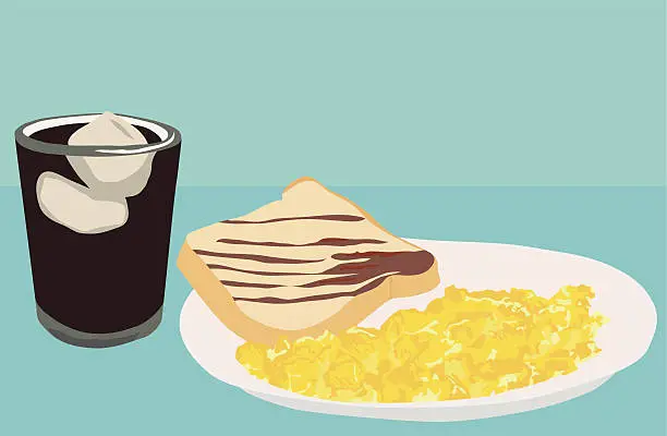 Vector illustration of breakfast with scrambled eggs and drink frühstück mit rührei