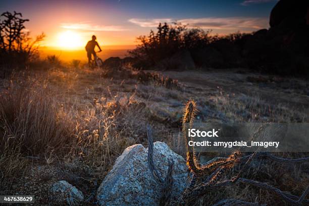 Ciclismo De Montaña Al Atardecer Paisaje Foto de stock y más banco de imágenes de Adulto - Adulto, Adulto de mediana edad, Aire libre