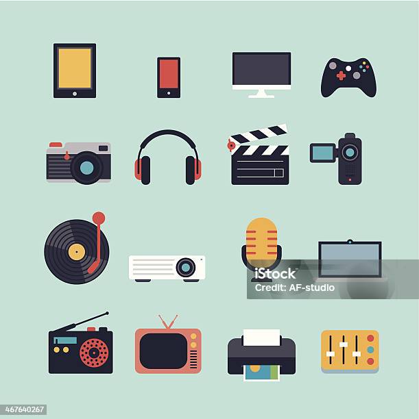 Set Of Multimedia Flat Icons Stock Illustration - Download Image Now - Icon, Home Video Camera, Radio