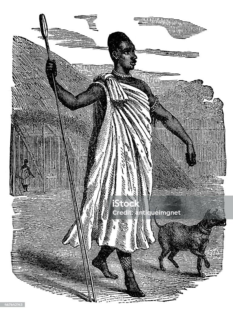 Victorian engraving of an indigenous African chief photographed from a book  titled 'The World's Wonders as Seen by the Great Tropical and Polar Explorers' published in London 1883.  Copyright has expired on this artwork. Digitally restored. Adult stock illustration