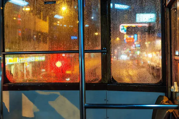 Street Under the Raina  abstraction,, Hong Kong.China,View the tram in the rain on the streets of Hong Kong, Nikon D3x