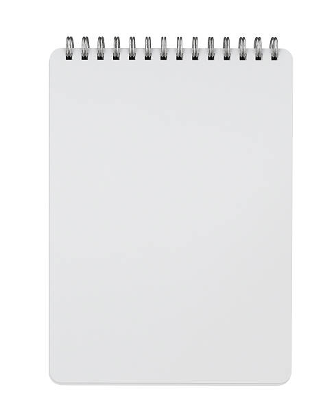 vuoto blocco note a spirale disteso isolato su bianco - spiral notebook foto e immagini stock