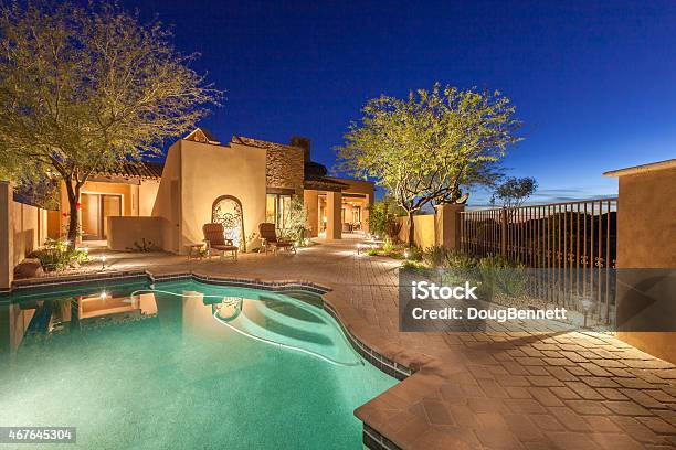 Luxury Backyard Pool Area Stock Photo - Download Image Now - Residential Building, Arizona, Luxury
