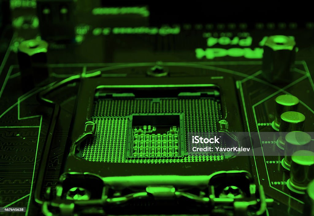 Modern 22 nm cpu socket - green 2015 Stock Photo