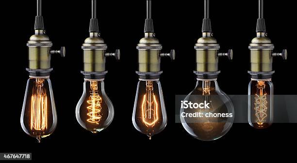 Vintage Bulbs Stock Photo - Download Image Now - Edison Light Bulb, Light Bulb, Retro Style