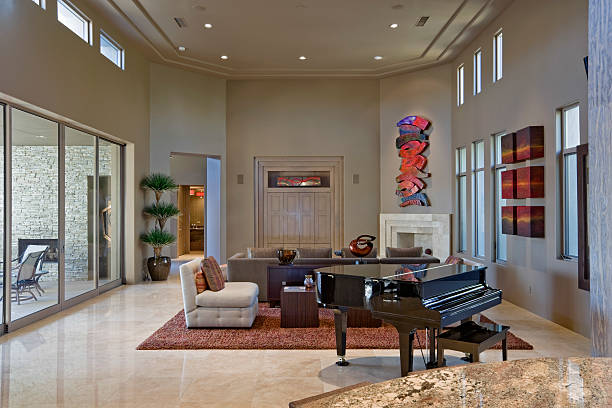 istock Spacious Living Room With Piano In Foreground 467648032