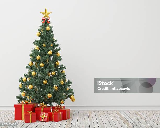 Christmas Tree Isolated On White Background Stock Photo - Download Image Now - Fir Tree, 2015, Art