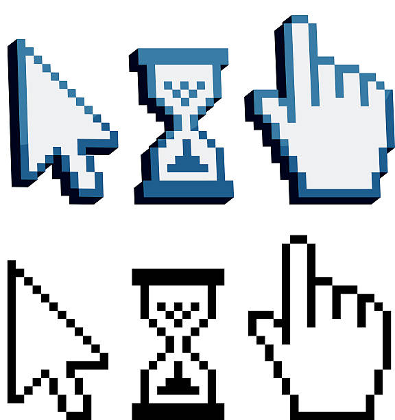 illustrations, cliparts, dessins animés et icônes de icônes de pixel en 3d cursors.  main, flèche, sablier - sand clock human hand hourglass