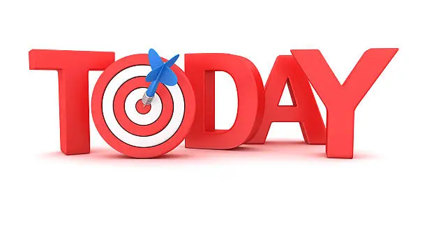 Word Today with small dartboard on white background