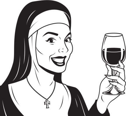 Retro Nun With Wine