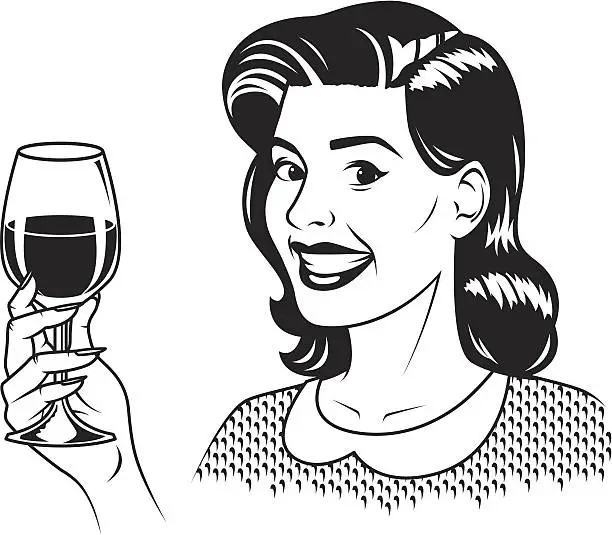 Vector illustration of Retro Woman with Wine