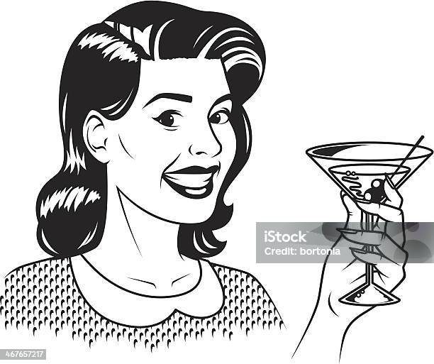 Ретро Женщина С Мартини — стоковая векторная графика и другие изображения на тему Коктейль - Коктейль, Векторная графика, Бокал для мартини