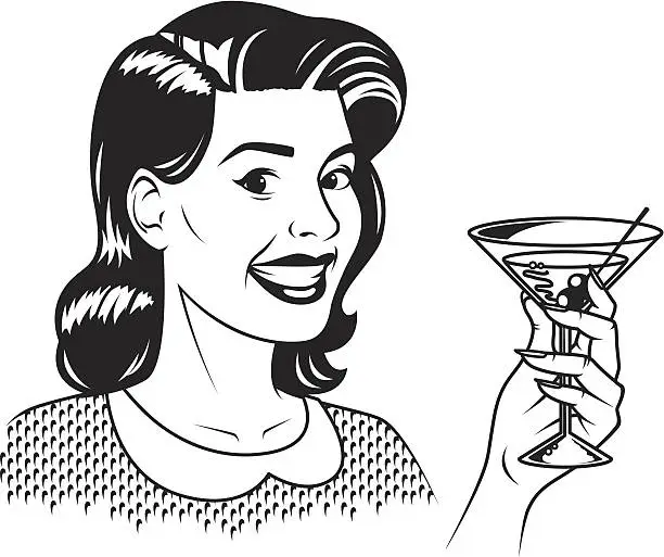 Vector illustration of Retro Woman With Martini