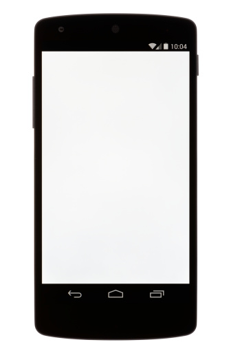 Colorado Springs, Colorado, USA - November 22, 2013: A front view of a Nexus 5 displaying a blank white screen. Developed by Google and LG, the Nexus 5 is the first smartphone to run the Android 4.4, KitKat operating system. The Nexus 5 was released on October 31, 2013.