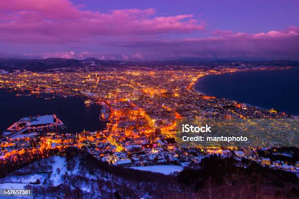 Hakodate At Night Stock Photo - Download Image Now - Aerial View, Bay of Water, Blue