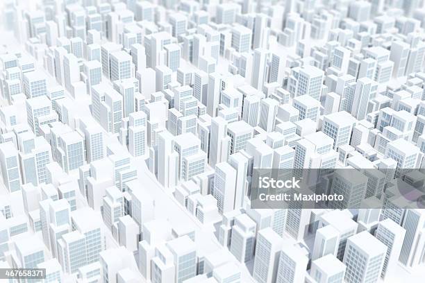 Città Virtuale Sfondo Bianco Edifici Con Motivo Geometrico - Fotografie stock e altre immagini di Bianco