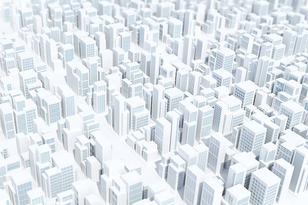 istock Virtual city white background, with geometric buildings pattern 467658371