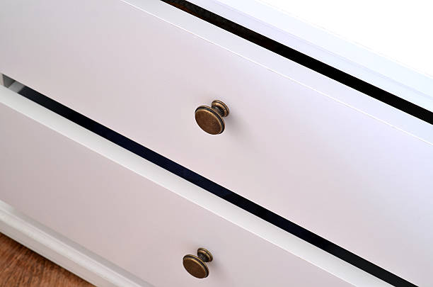 istock Detail of white laminated drawer with brass handle 467659386