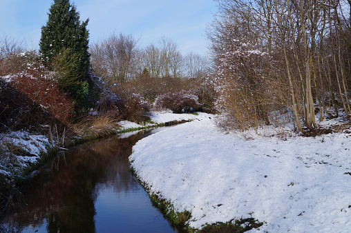 A ditch surrounded by snow