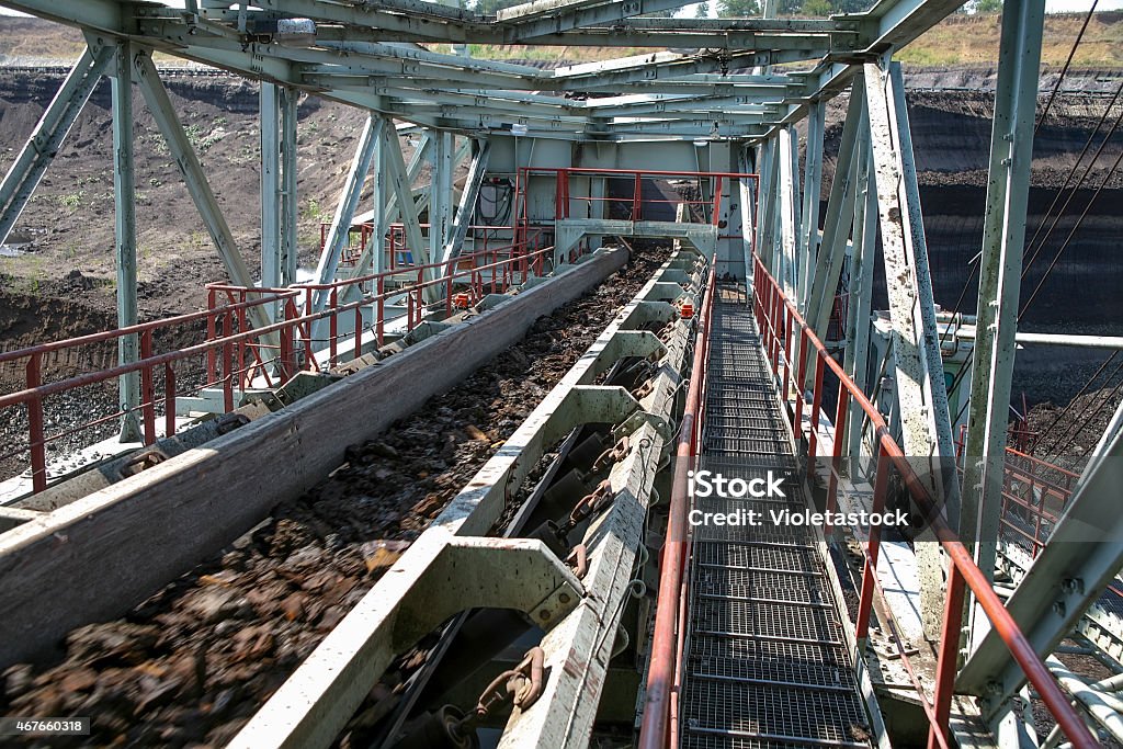 Large excavators in coal mine, aerial view 2015 Stock Photo