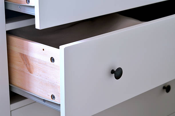 istock Detail of white laminated drawer with brass handle 467662522