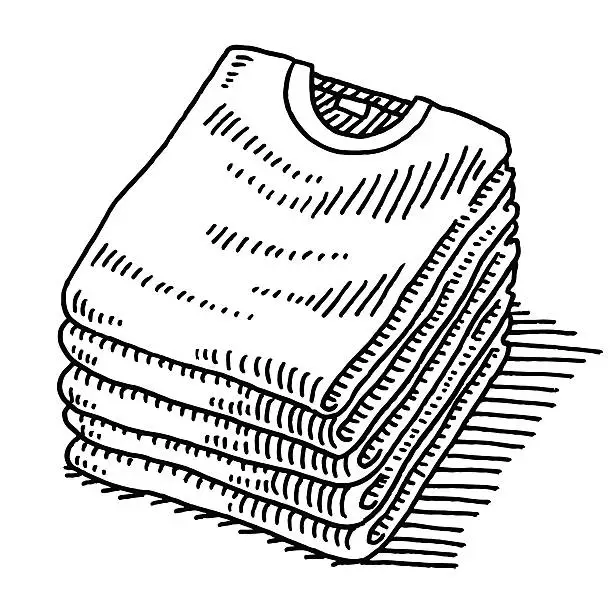 Vector illustration of Stack Of T-Shirts Clothing Drawing