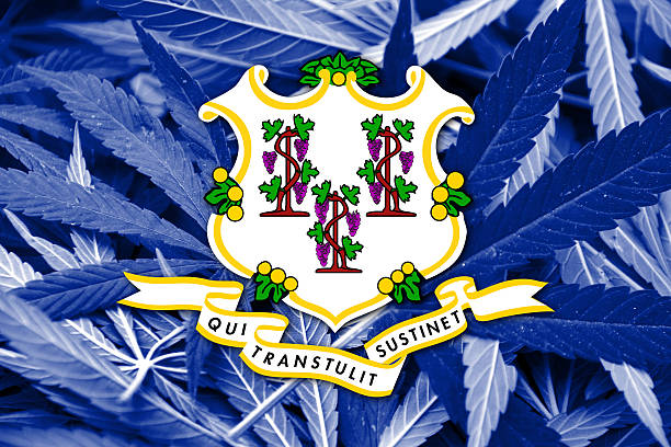 Connecticut State Bandiera della marijuana sfondo. Di farmaco. - foto stock