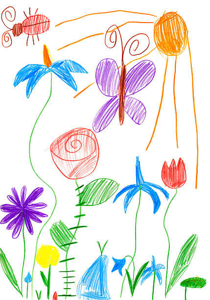 istock spring landscape with butterfly and flowers. child drawing. 467674460