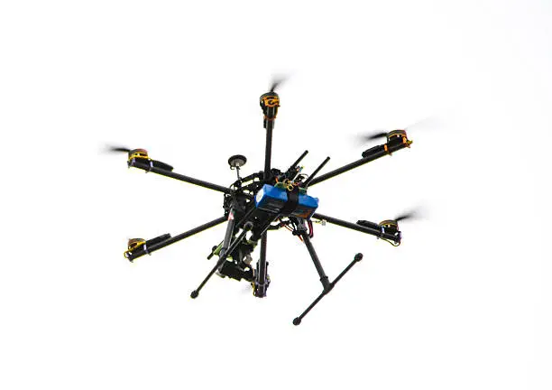 Hexacopter drone isolated on a white background.
