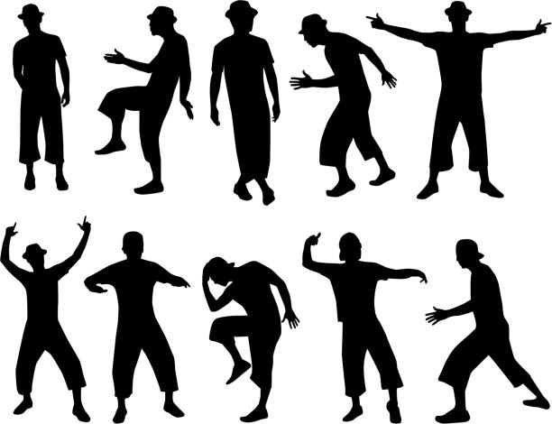 ilustrações de stock, clip art, desenhos animados e ícones de homens silhuetas de dança - hip hop illustrations