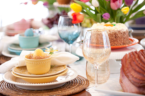 istock Elegant Easter and special occasion dining brunch with ham 467678866
