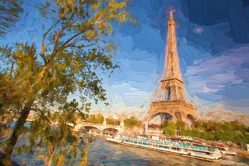 The Eiffel Tower in the blue sky