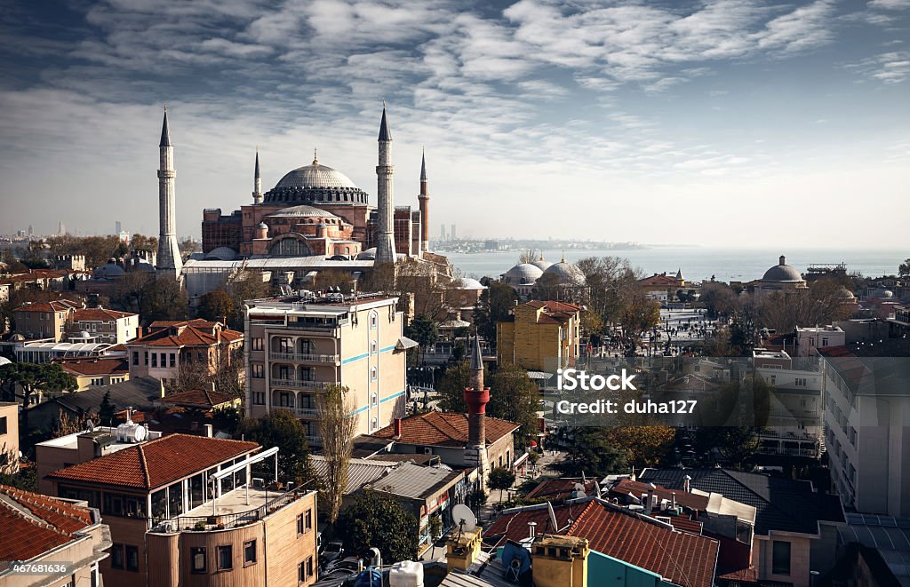 Buildings of Istanbul and Hagia Sophia Beautiful view on buildings of Istanbul and famous Hagia Sophia, Istanbul, Turkey 2015 Stock Photo