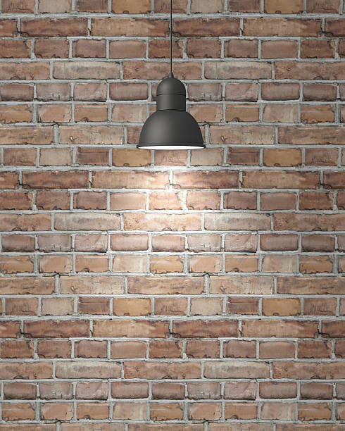 istock hanging white lamp with shadow on vintage brick wall, background 467681756