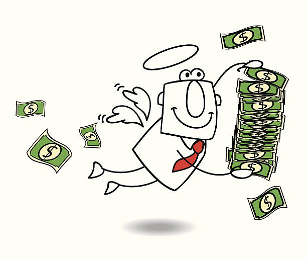 illustrazioni stock, clip art, cartoni animati e icone di tendenza di business angel offre denaro - fondo raggera