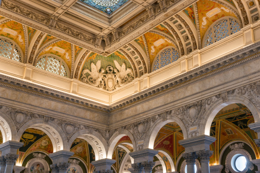 Detail of the Great Hall Library of Congress, Washington, D.C. USA.