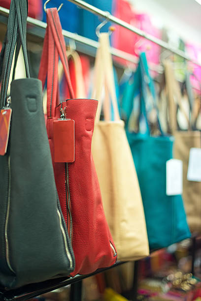 istock Leather handbags collection in the store. 467684652