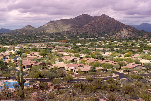 Phoenix,Scottsdale desert community with Black Mountain in background.