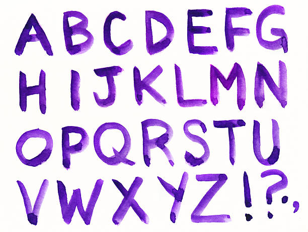 Hand painted alphabet Letters of the alphabet, hand painted in purple watercolors brush stroke alphabet stock pictures, royalty-free photos & images