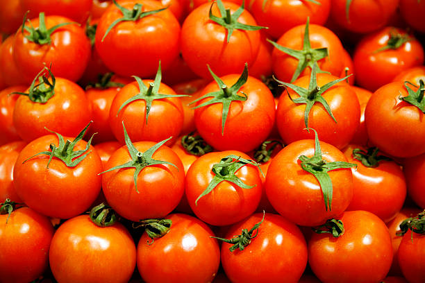 istock Group Of Fresh Tomatoes Background. Red Tomatoes On A Market 467691686