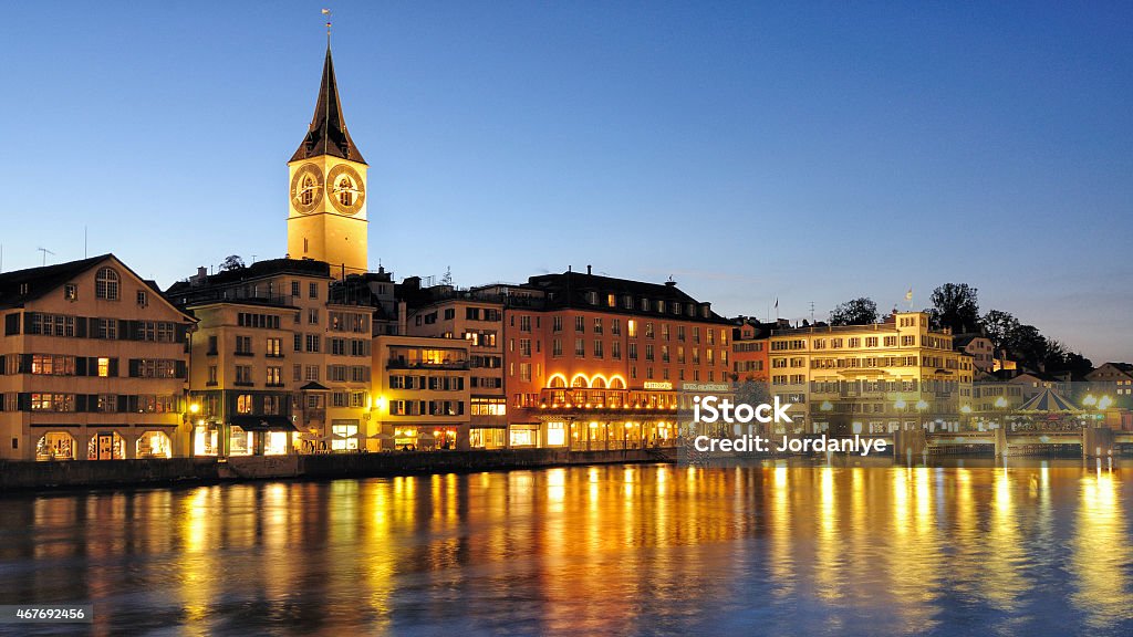 Zurich at night Zurich at night with reflection on the riverside  Christmas Stock Photo