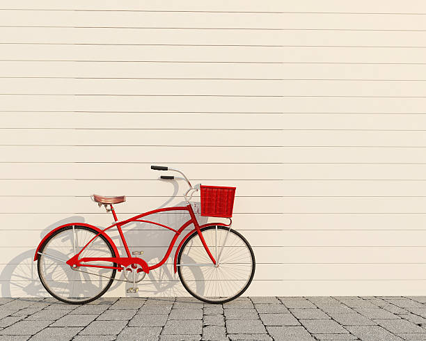 istock 3d model of red retro bicycle with basket in front 467693386