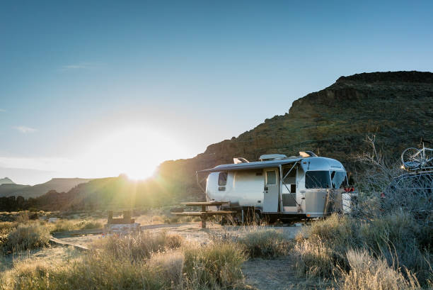 Vintage Camper Trailer isolated on white background. 3D render