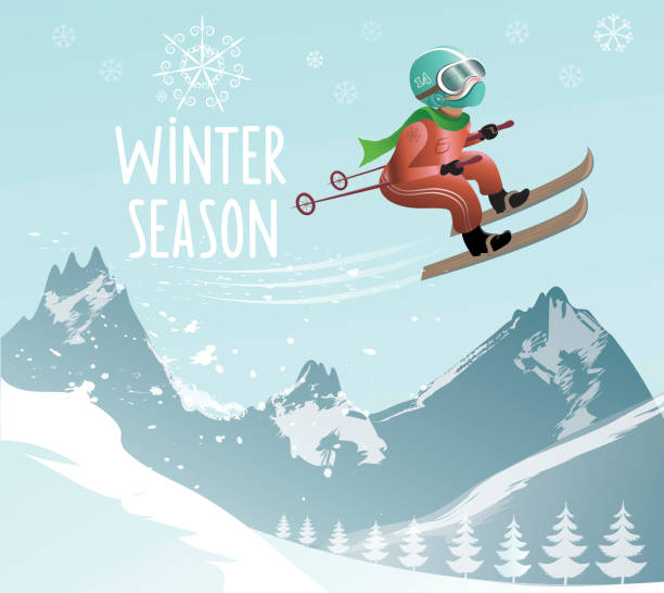лыжный летающий - skiing ski ski jumping winter sport stock illustrations