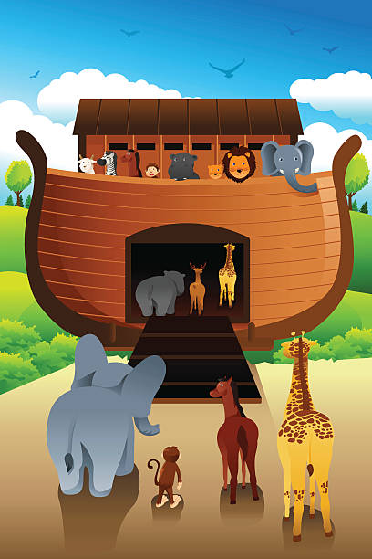 illustrazioni stock, clip art, cartoni animati e icone di tendenza di arca noahs - ark cartoon noah animal