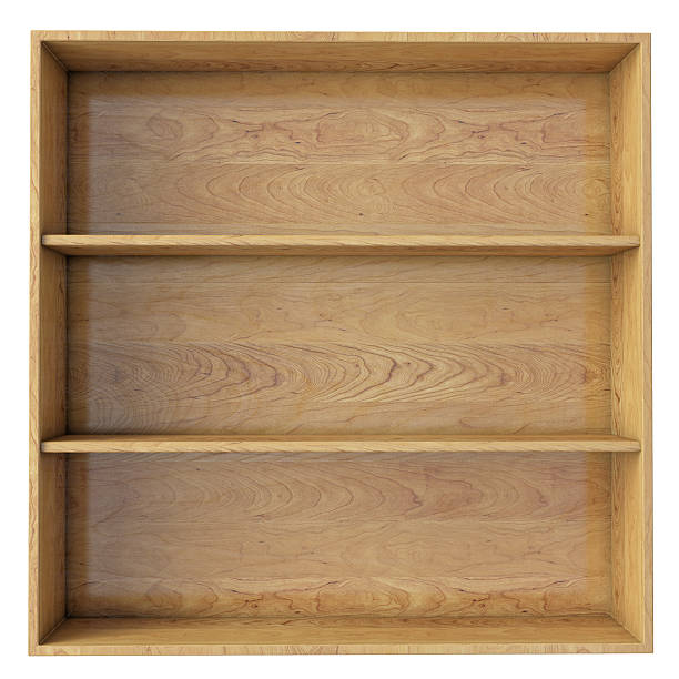 empty wooden shelf isolated on white background