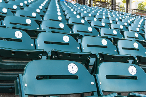 Stadium seating at a baseball ballpark.