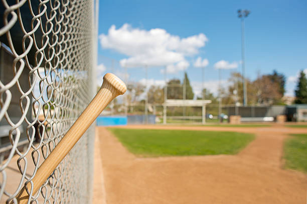 istock Closeup Baseball bat at sports field 467702033